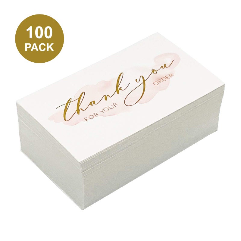 Gooji 100 Pack 2 x 3.5 (the size of a business card) Gold Foil Pink Watercolor Thank You for Your Order Cards for Small Business orders - Image 2